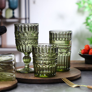 Nuovi Calici in Vetro dal Design <span class=keywords><strong>Vintage</strong></span>, Vari Stili, Calici d'Acqua in Blocco, Incisi, 310ml 350ml, Calici <span class=keywords><strong>Verdi</strong></span> per Feste in Casa - Product Image 3