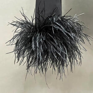 Trajes de mujer <span class=keywords><strong>Blazer</strong></span> formal negro elegante con puños de piel de pluma de avestruz - Product Image 5