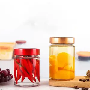 Custom Clear Round Storage Glass Honey Jars Jam Food Grade Container Spice 100ml-750ml Tea Container Glass Jars With Metal Lid