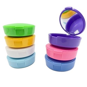 Dental retainer case, round with mirror, portable tooth storage box, orthodontic storage source factory, <b>ABS</b> material. - Product Image 3