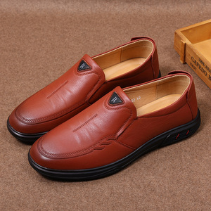 Men's Genuine Cow Leather Loafers Round Toe Slip On <b>Soft</b> Sole Comfortable Business Casual <b>Shoes</b> Walking Style - Product Image 3