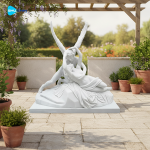 ギリシャ彫刻 キューピッドとプシュケ 手作りの白い大理石彫刻 屋外庭園・墓地用 - Product Image 2