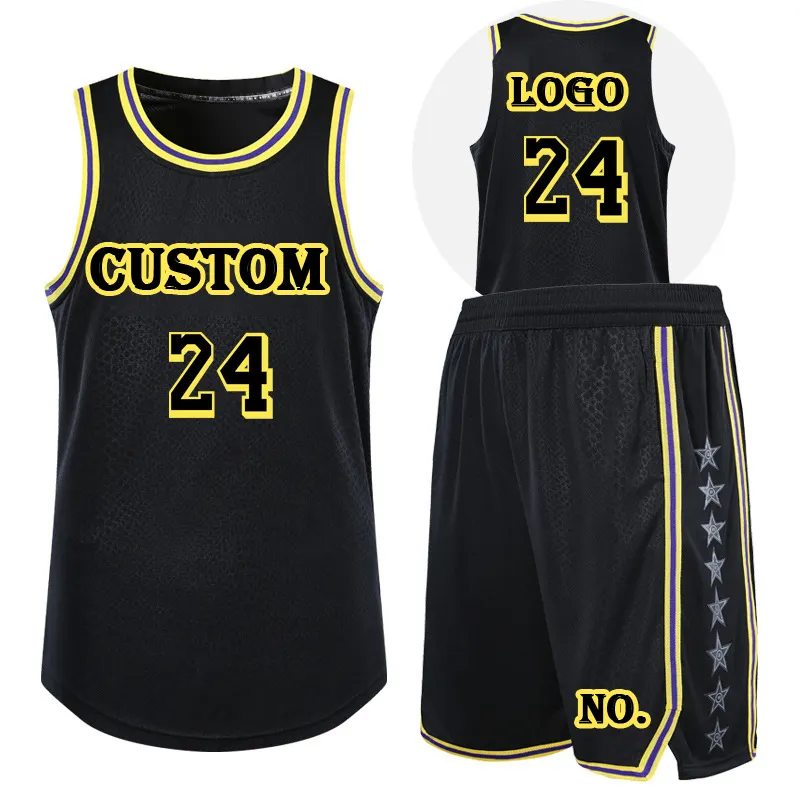 design plain team youth kids mens custom uniformes de basketball jersey basketball shorts original black and gold color for men