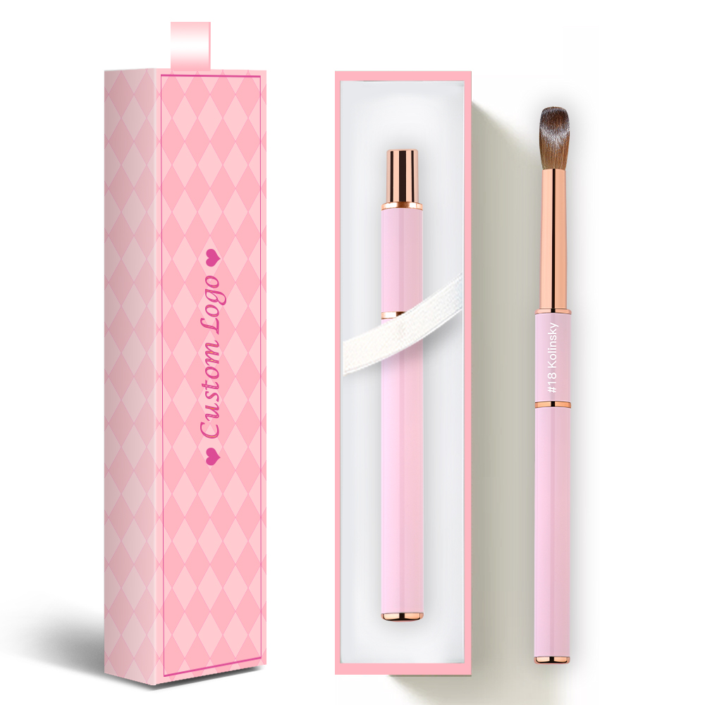 Инструменты для ногтей с пользовательским логотипом 100, кисти Kolinsky для акриловых ногтей, Размер 10, 12, 14, 16, металлическая ручка, розовая кисть Kolinsky для акриловых ногтей