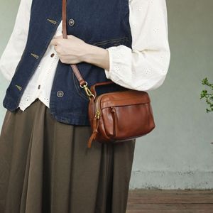 Women's Mini Leather Crossbody <b>Bag</b> Horizontal Square Zipper Closure Vintage Style Coffee Brown All Seasons Everyday Use - Product Image 2