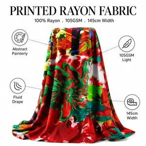 Tissu en rayonne imprimé 105 GSM, 100 % rayonne, imprimé abstrait artistique, textile tissé <span class=keywords><strong>pour</strong></span> robes, chemisiers, jupes, largeur 145 cm - Product Image 1