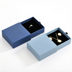 Boîte d'emballage de luxe pour bijoux avec tiroir coulissant, boîte rigide en papier avec doublure en velours pour l'emballage de bagues de mariage et de pendentifs - Product Image 1