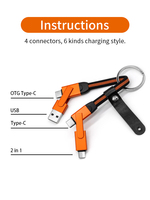 Accessoires pour téléphone portable, porte-clés, câble de charge 6 en 1, USB Type-C, alliage d'aluminium, charge rapide 3A, 60W PD, transfert de données, ordinateur