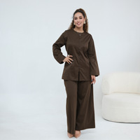Ensemble Abaya en polyester à manches longues, deux pièces, pantalon ample à taille nouée, pantalon large uni, tenue pour femmes musulmanes
