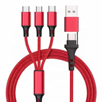 Cable de Viaje Multifuncional 3 en 1, 3A, 1.2m, Trenzado de Nailon, 4 Colores, Micro USB Tipo-C