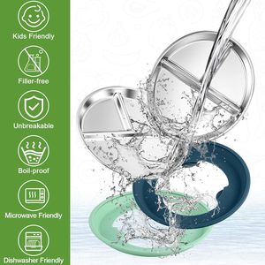 Assiette Bébé en Silicone à Ventouse, Ronde, en Acier Inoxydable, Antidérapante, avec Compartiments, Qualité Alimentaire, pour Tout-Petits - Offre Spéciale - Product Image 3