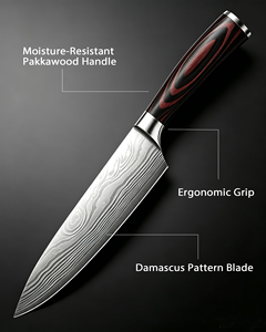 Cuchillos de Cocina Personalizados con Grabado Láser, Cuchillo de Chef de 8 Pulgadas, Acero Inoxidable, Patrón Láser Damasco, Mango de Madera, Ambidiestro - Product Image 3
