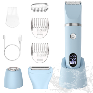 Épilateur électrique sans fil 3-en-1 bleu pour femme, étanche, recharge USB, écran LED, épilation corporelle indolore, en plastique, garantie 1 an - Product Image 1