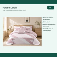 Vente en gros d'usine, ensemble de draps de lit 6 pièces en coton poly rayé rose, 250TC, Queen King, OEM ODM