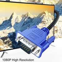 Kabel Video HD VGA ke VGA 15Pin Xput OEM 1080P SVGA Male to Male Koaksial Biru untuk Monitor Komputer PC