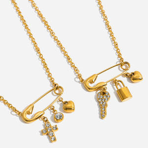 Colliers et pendentifs en acier inoxydable 316L plaqué or 14K 18K PVD, bijoux fins personnalisés avec zircon, pour femmes. - Product Image 1