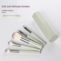 Ensemble de 5 pinceaux de maquillage pour le visage en fibres synthétiques avec manche en plastique et seau de rangement hexagonal pour fard à paupières, poudre, lèvres et sourcils