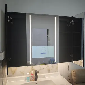 Armoire à pharmacie personnalisée à 3 portes en aluminium avec miroir intelligent Android Armoire pour salle de bain Armoire de rangement antibuée avec miroir