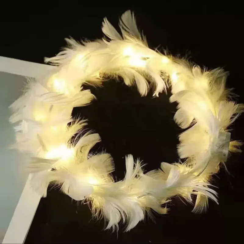 Light up Headband Colorful Feather Crown Luminous Cute Flashing Decor Wreath Headbands for Girls Birthday Wedding Party Gift