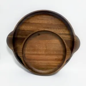 Bandeja de madera de estilo japonés para comida, bandeja de madera de acacia para aperitivos, frutas, café, té, palé de madera, plato para servir