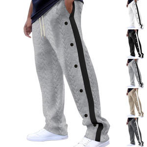Pantalones Casuales para Hombre, Cintura Elástica, Transpirables, de Pierna Ancha con Detalle de Botones, Jacquard Blanco, Corte Holgado, Estilo Otoñal - Product Image 4