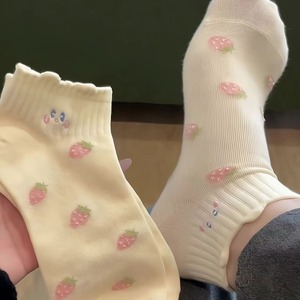 Kaus Kaki Wanita Musim Semi Musim Gugur Warna Pink Manis Lucu Motif Kartun Bernapas Pendek Rajutan Tren Musim Panas Model Rendah Setengah Betis - Product Image 4