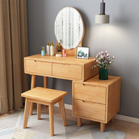 Coiffeuse en bois massif de style nordique avec éclairage intégré, meuble de rangement tout-en-un pour chambre à coucher, coiffeuse avec veilleuse