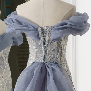 Robes de mariée Jancember Rl137 bleues, style sirène, épaules dénudées, en organza pailleté - Product Image 6