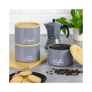 Nhà Bếp Xếp Chồng Hộp Trà Đường Cà Phê <span class=keywords><strong>Jar</strong></span> Lưu Trữ Canister <span class=keywords><strong>Set</strong></span> Với Nắp Tre Kim Loại Lưu Trữ Container Bộ <span class=keywords><strong>3</strong></span> - Product Image 5