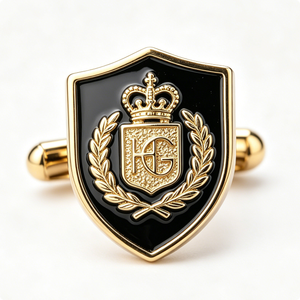 Custom Logo Gold Plated Zinc Alloy Cufflinks Luxury Formal Wedding Gift with Crown Monogram Design - Product Image 2
