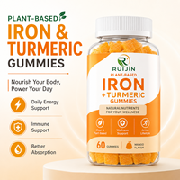 Complément alimentaire végétalien pour adultes à marque privée : Gommes végétales au curcuma, fer, vitamine C, zinc et acide folique pour l'énergie et le soutien immunitaire