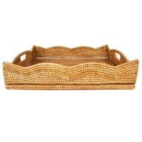 Maßgefertigtes Rechteckiges Rattan-Serviertablett mit Tragegriffen Elegantes Handgefertigtes Esszimmer-Küchen-Make-up Teezeit-Essentials