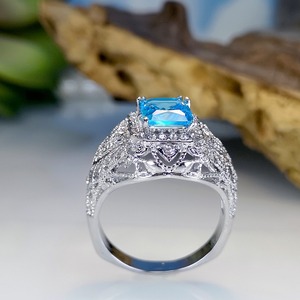 Anello quadrato blu da donna con design geometrico, accessorio da dito per uso quotidiano - Product Image 4