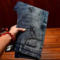 Jean en denim pour homme, coupe décontractée, style reggae et musical, avec détail de bordure, style jamaïcain, en gros