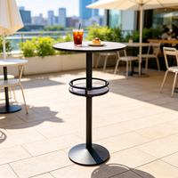 Table de bar à cocktails avec étagère à bouteilles, garde-corps de sécurité, plateau rond bicolore, base sur piédestal, pour mariage, banquet, salon, événement
