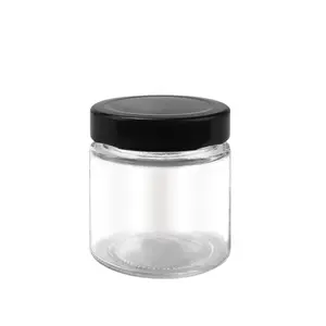 2 Oz Doorzichtige Glazen Pot Met Rechte Kanten En Zwart Deksel