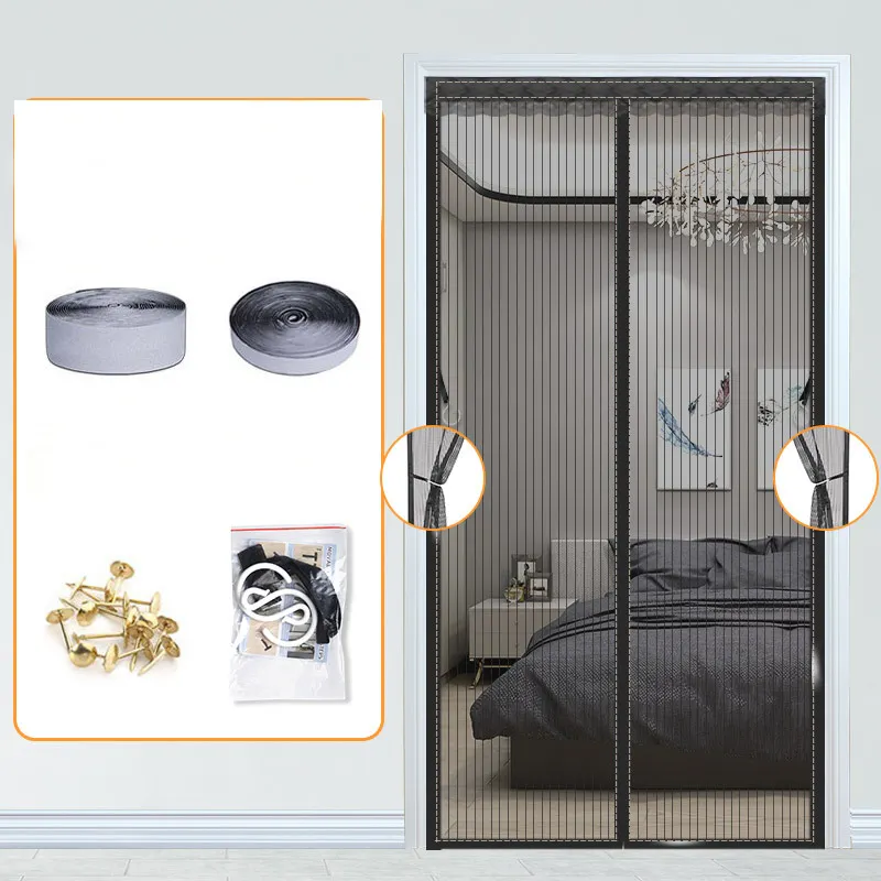 Mosquitera de cierre automático para puerta con pantalla magnética, compatible con mascotas, para cortinas con cierre duradero