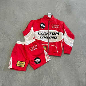 Conjunto Deportivo Personalizado de Marca, Color Rojo y Blanco, Chaqueta con Cremallera de Manga Larga, Pantalones Cortos, Estilo Deportivo, Ropa de Verano para Adultos - Product Image 4