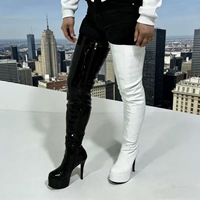 Bottes sexy à hauteur de cuisse, chaussures longues en PU brillant, chaussures de défilé de mode, chaussures à plateforme, bottes au-dessus du genou pour femmes, grandes tailles