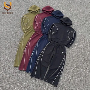 Ensemble survêtement homme en coton épais, pantalon de jogging à jambes larges et coupe empilée, et sweat à capuche, avec logo brodé personnalisé, style oversize et ample - Product Image 2
