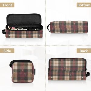 Classic Tartan Checkered Cosmetic Bag with Zipper Closure and Soft Handle Medium Capacity Makeup Pouch Portable Design - Product Image 4