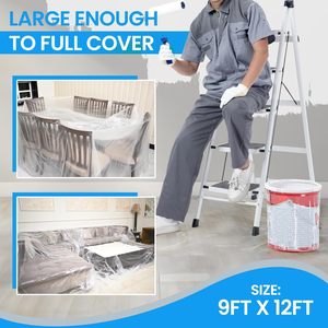 Strong Plastic Dropcloth 9x12 Ft 10 Pack <b>Waterproof</b> Painting Protection - Product Image 2