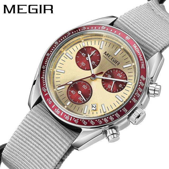 MEGIR New Luxury Men's Watches Canvas Weaving Strap Sport Automatic Chronograph Quartz Waterproof Wristwatch for Male 2247