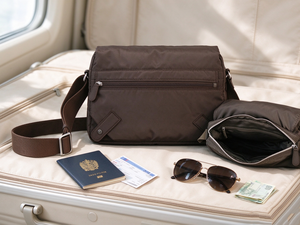 Brown Nylon Messenger <b>Bag</b> For <b>Men</b> Multi Zipper Pockets Adjustable <b>Shoulder</b> Strap Lightweight Daily Crossbody <b>Bag</b> - Product Image 3
