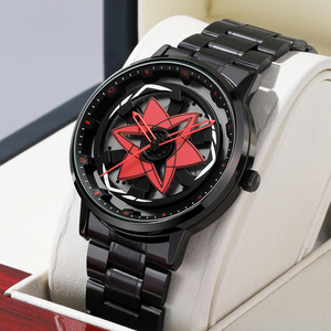 Futuristic Mens Unique Spinning Gear <b>Watch</b> Black <b>Case</b> Red Geometric Dial Quartz Wristwatch Sport Timepiece - Product Image 1