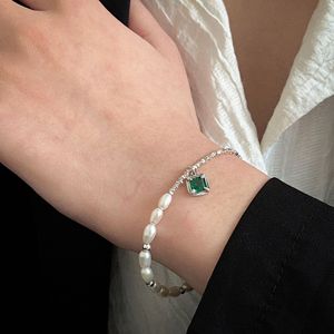 Pulsera de perlas de esmeralda de plata de ley S925 para mujer, regalo de joyería de lujo ligero - Product Image 2