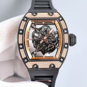 Montre mécanique <span class=keywords><strong>de</strong></span> luxe pour homme, forme <span class=keywords><strong>tonneau</strong></span>, avec cadran ajouré et lunette incrustée <span class=keywords><strong>de</strong></span> diamants, design tendance, décontractée, avec éclairage nocturne - Product Image 6