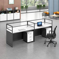 Poste de travail modulaire moderne pour 3 personnes, bureau cloisonné avec cadre en aluminium, armoire mobile verrouillable