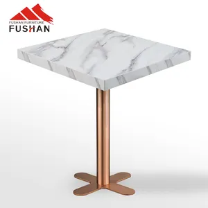 Mesa de restaurante pequeña de mármol artificial FUSHAN con muebles de comedor con base de metal