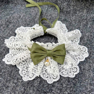 Collier en dentelle pour chien, accessoire pour animaux de compagnie, XS, blanc, nœud en ruban rose, pour chiens et chats, quatre saisons, coton, polyester, tissage uni - Product Image 2